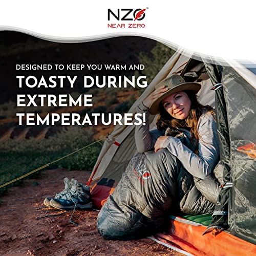 NEAR ZERO 18°F 850+ Power Down Fill Mummy Sleeping Bag for Adults | Ultralight, All Season, Backpacking Sleeping Bag for H...