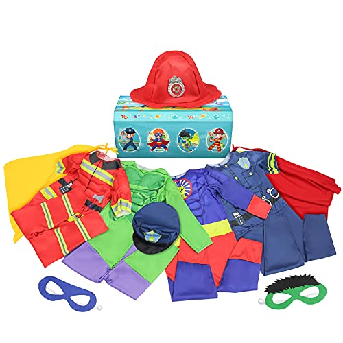 Teuevayl Boys Muscle Chest Dress up Costumes Trunk with Superhero, Policeman, Fireman Costume, Kids Pretend Role Play Cost...