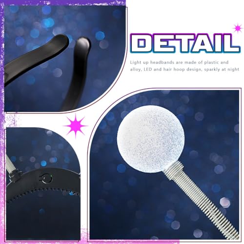 Sixexey Light Up Alien Headband LED Silver Martian Hair Band Antenna Hair Accessories for Women