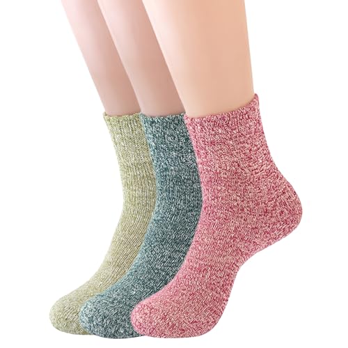 3Pcs Thermal Knit Boot Socks for Women- Soft Fuzzy Crew Socks for Winter, Warm Wool-Like Blend, Cozy Fall & Cold Weather E...