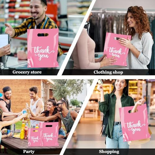 Odseciran 200PCS Reusable Thank You Bags for Business Small, Durable Plastic Bag with Handle for Store, 3 Sizes Shopping G...