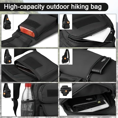 Tactical Sling Messenger Bag with Water Bottle Pocket Compact Crossbody Shoulder Bag for Travel Hiking Cycling Use 1 Pcs(B...