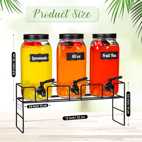 RimCereal 3 Pack 80 oz Glass Beverage Dispenser with Stand Clear Mason Jar Water Dispenser for Party, Fridge Includes Leak...