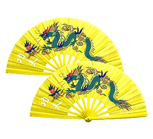 TJ Global Pack of 2 Large Folding Hand Fans with Chinese Dragon for Home Decor, Raves, Festivals, Concerts, Shows - 13 Inc...