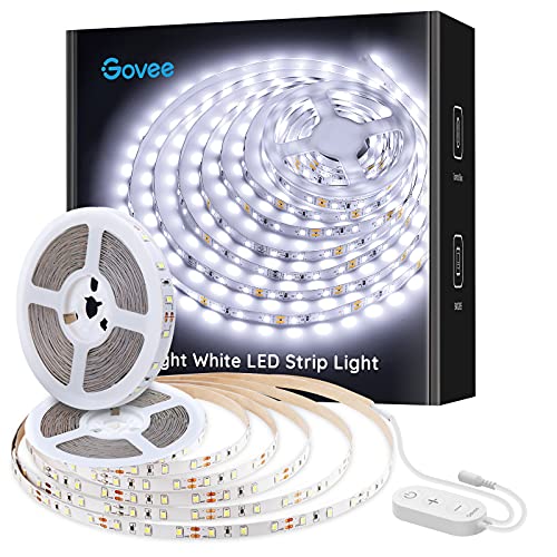 Govee 32.8ft White LED Strip Lights, 6500K Dimmable LED Light Strip with Control Box, Bright 600 LEDs, Daylight White Ligh...