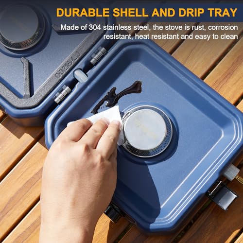 Upgraded WINKIZA 2 Burner Propane Camping Stove with Grill, Foldable Camp Stove with 16,000 BTU, Two Adjustable Burners wi...