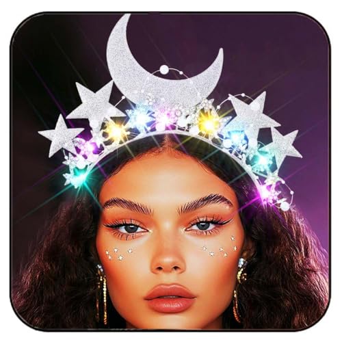 GORTIN Light up Star Headband LED Rhinestones Halo Crown Moon Costume Headwear Glitter Hair Accessories for Women