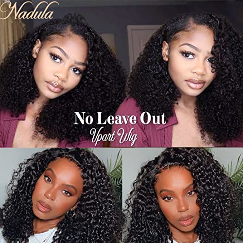 Nadula V Part Wig Kinky Curly Human Hair No Leave Out Glueless Upgraded U Part Wigs for Women,10A Malaysian Afro Curly V-part Wigs V Shape Clip in Half Wig Beginner Friendly 150% Density 14inch