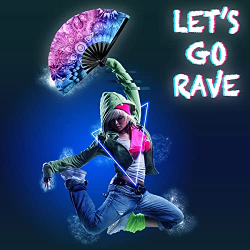 OMyTea Rave Hand Fan Foldable for Women/Men/Drag Queen - Large Clack Festival Folding Hand Fan - for EDM, Music Festival, ...
