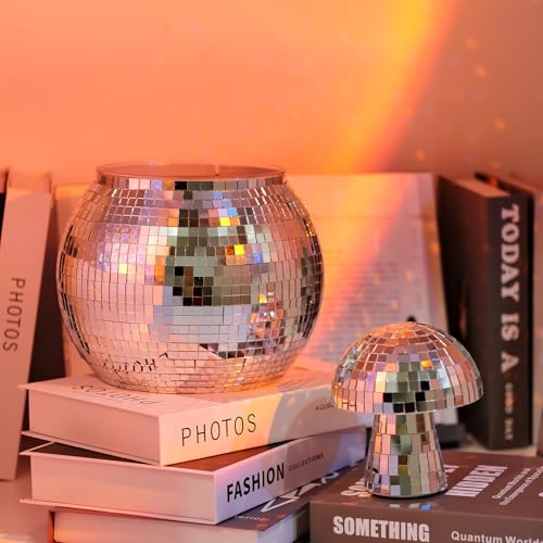 Wittolins Disco Ice Bucket for Cocktail Bar, Mirror Silver Disco Ball Decor, Retro Party Accessories, 8.8 Inch Theme Party...