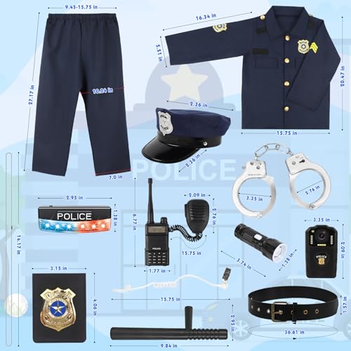 IVENRXIU Police Costume for Kids, Cop Pretend Play Toys for Dress Up, Role Play Set with Handcuffs, Flashlight, Police Bad...
