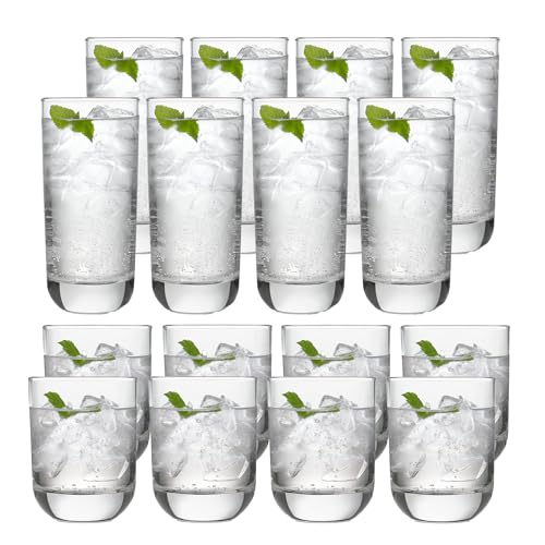 Libbey 31631 Polaris 16-Piece Tumblers and Rocks Glass Set, Drinkware Glasses Set of 15.2 Oz Tumbler & 11.1 Oz Rock Glasse...