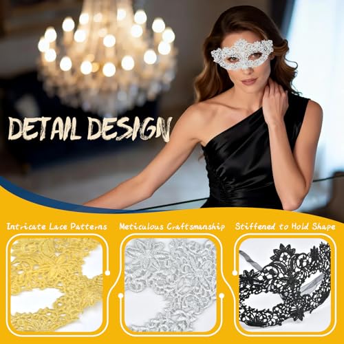 Hoshin Masquerade Mask for Women, Lace Venetian Masks with Feathers Mardi Gras Party Masks Costume