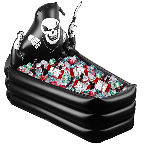 44 Inch Inflatable Grim Reaper Coffin Cooler Halloween Party Supplies 120+ Cans Large Capacity Inflatable Drink Holder for...