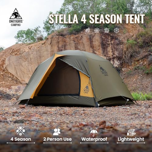 OneTigris Stella 4 Season Camping Tent Backpacking 2 Person Waterproof Lightweight Easy Setup Instant 3000mm Waterproof Ra...