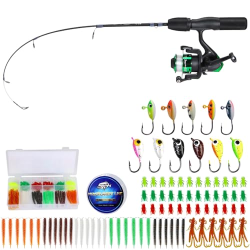 Sougayilang Ice Fishing Rod and Reel Set, Ice Fishing Includes Ice Jigs, Lures, and Essential Tackle,27" Medium/Light Powe...