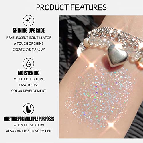 Erinde Liquid Glitter Eyeshadow Eyeliner, Korean Makeup Bling Under Eye Shadow, Shimmer Metallic, Lightweight Waterproof L...