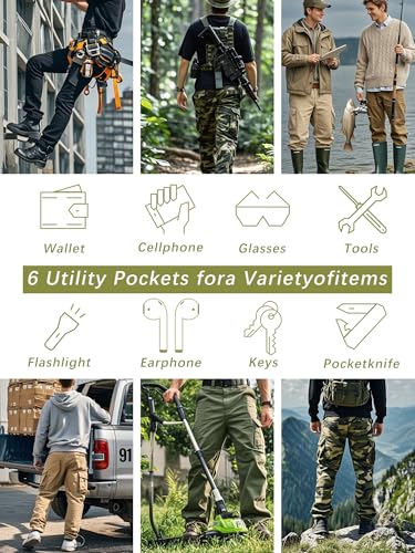 AKHIKING Men's Camo Cargo Work Pants Ripstop Lightweight Wild Army Military BDU Outdoor Trousers with 8 Pocktets (No Belt)