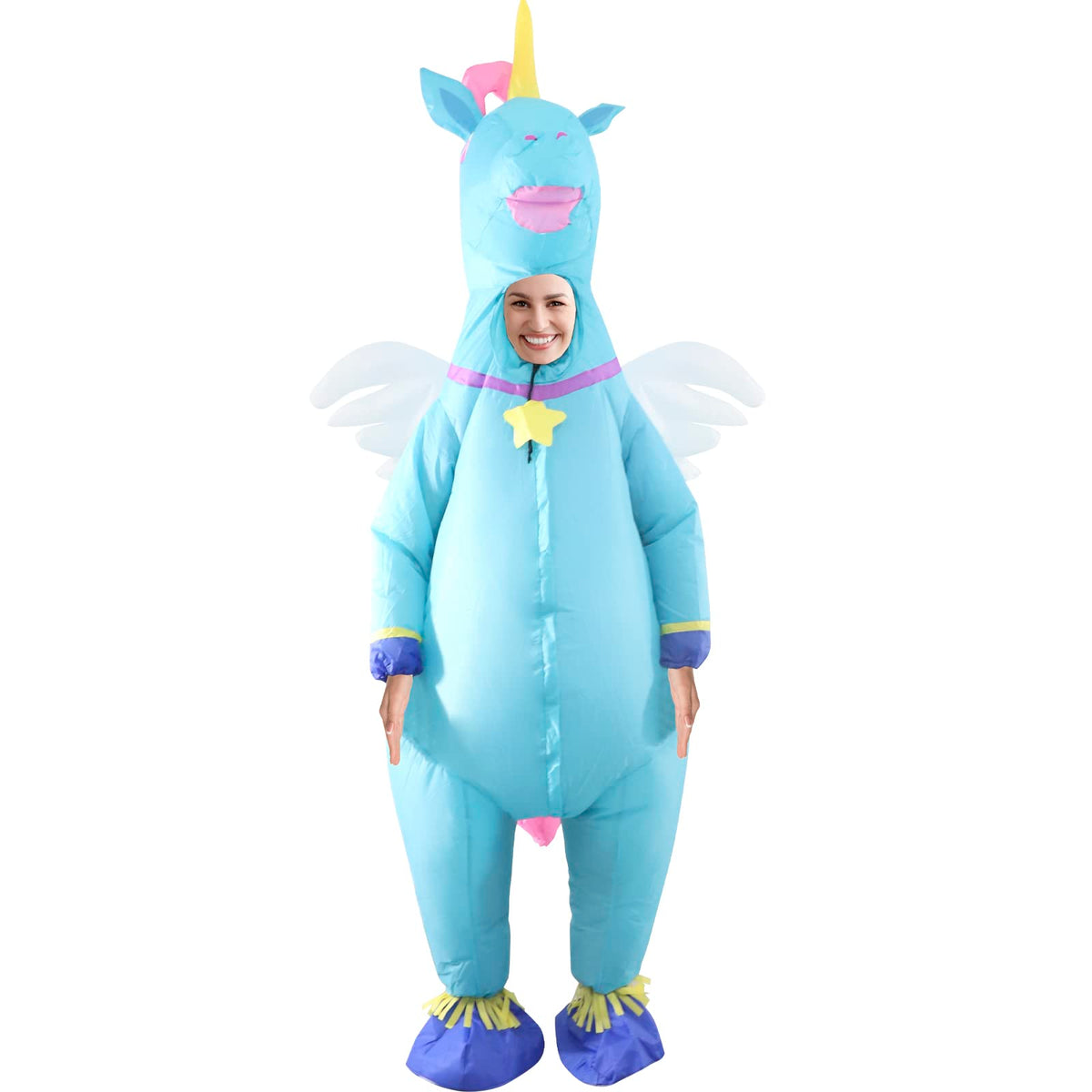 SHDEJTG Inflatable Costume Unicorn Full Body Unicorn Air Blow-up Deluxe Halloween Costume - Adult Size, Blue