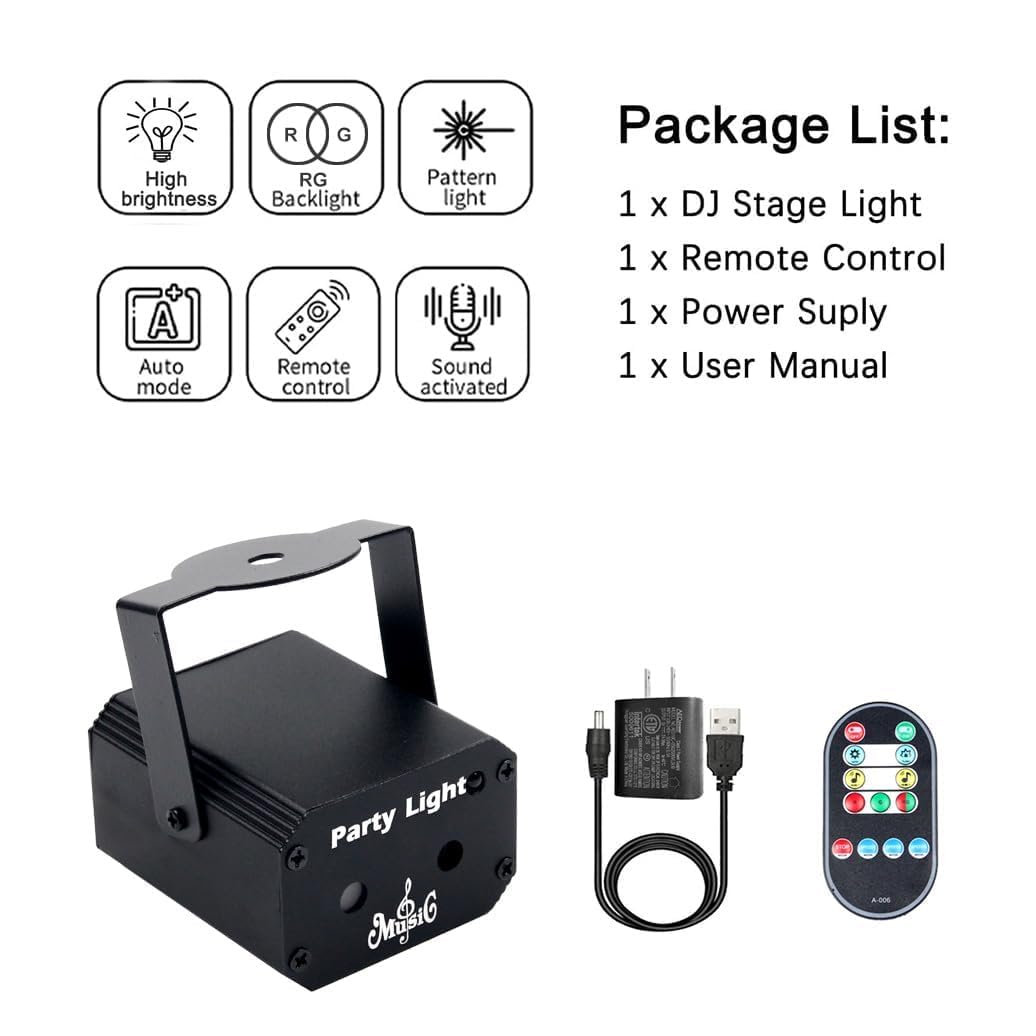 KOOT Party Lights Dj Disco Light with Pattern Projection and Sound Activated, Strobe Stage Lighting for Parties Indoor Dance Birthday Rave Bar Karaoke Christmas Wedding Show Club