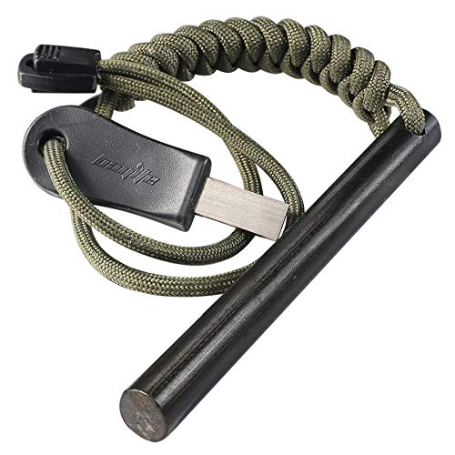 bayite 4 Inch Survival Ferrocerium Drilled Flint Fire Starter, Ferro Rod Kit with Paracord Landyard Handle and Striker, ...