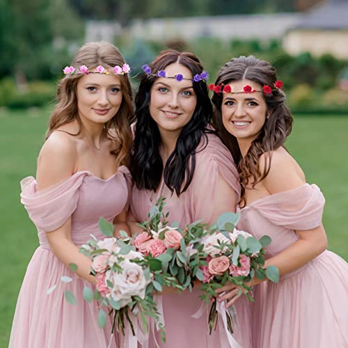 7 Pcs LED Flower Crown Headband, Light Up Flower Headbands for Women, Garlands Glowing Floral Wreath Crowns for Wedding Be...