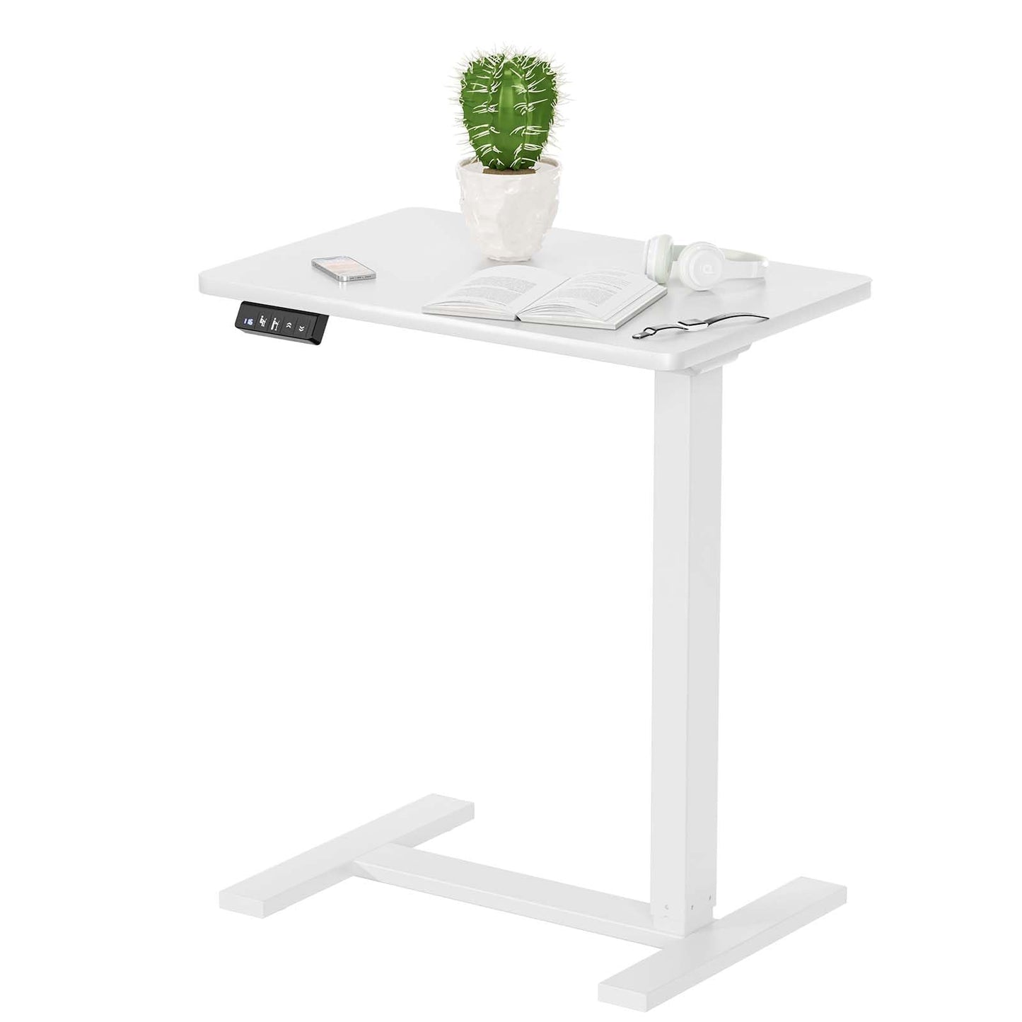 Ywin Electric Bedside Table, Overbed Table with Wheels, Adjustable Height Laptop Desk, Medical Table Over Bed Swivel 15.7" W x 23.6" L, for Home, Sofa, Bed, Medical, Eating Use
