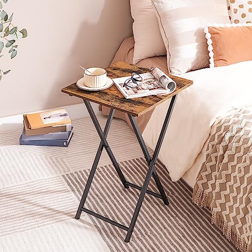 HOOBRO Folding TV Tray Tables, Set of 2 Wooden TV Trays Side Tables, Portable Sofa Snack Table, Industrial End Table for S...