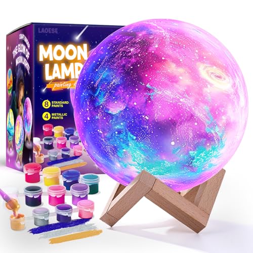 Paint Your Own Moon Lamp Kit, Cool Gifts DIY 3D Moon Night Light, Arts and Crafts for Kids Ages 8-12, Space Art Supplies C...