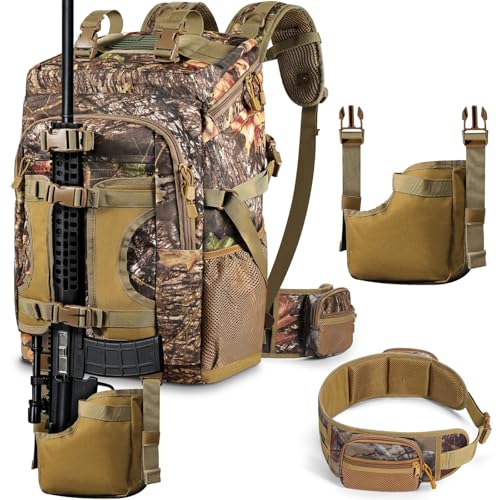 laapee Hunting Backpack 40L for Men, Tactical Camo Bow Rifle Backpack with Removable Waist Belt, PALS/MOLLE System, Waterp...