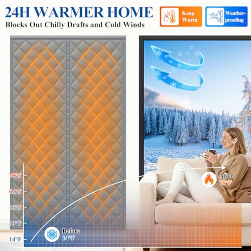MAGZO Magnetic Thermal Insulated Door Curtain, Fits 32'' x 80'' Door(Curtain Size 34'' x 82''), 5 Layers Oxford&Cotton Cov...