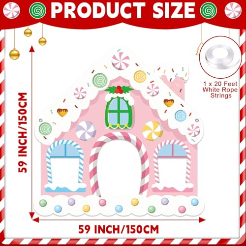 Large Christmas Gingerbread House Photo Booth Props Pink Gingerbread House Birthday Party Supplies Fabric Backdrop Door Ba...