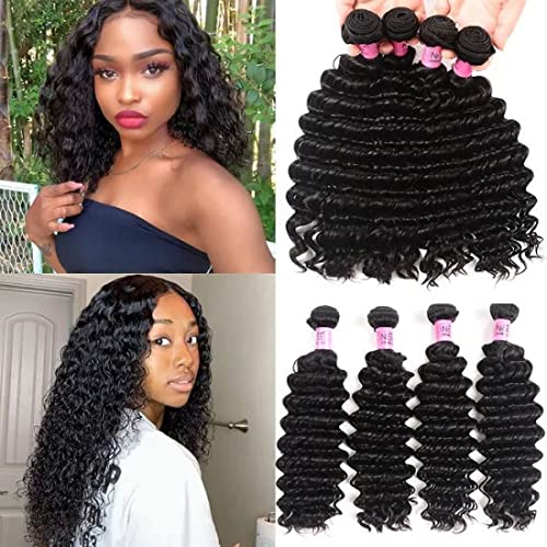 UNICE Deep Wave Human Hair Weave 1 Bundle 24 inch Unprocessed Brazilian Virgin Human Hair Sew in Extensions Natural Color Can be Dyed and Bleaced