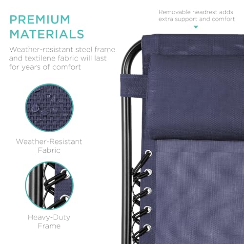 Best Choice Products Set of 2 Adjustable Steel Mesh Zero Gravity Lounge Chair Recliners w/Pillows and Cup Holder Trays - N...