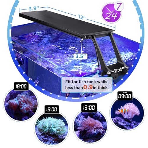 hygger Clip On 24/7 Saltwater Aquarium LED Light, 22W Sunrise-Daylight-Moonlight Mode and DIY Mode, Adjustable Timer Adjus...