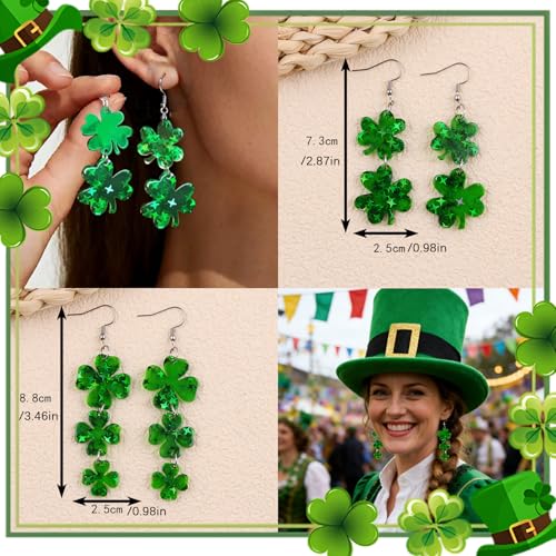 St. Patrick's Day Earrings for Women, 2 Pairs Shamrock Dangle Earrings, Irish Festival Jewelry for St Patrick's Day Outfit...