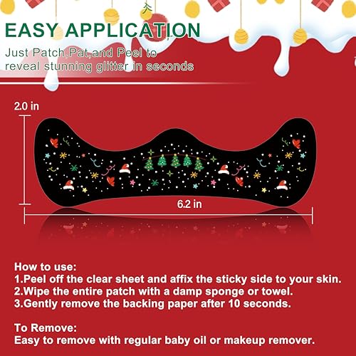 8 Pcs Christmas Face Temporary Tattoos, Ren Green and White Glitter Freckles Face Tattoo for Kids and Women, Waterproof Ch...