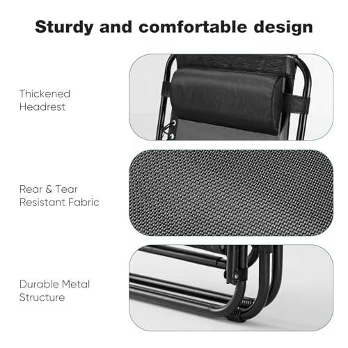 NEWBULIG Zero Gravity Chair Set of 2, Lounge Chair Folding Portable Adjustable Camping Reclining Chairs with Adjustable Po...