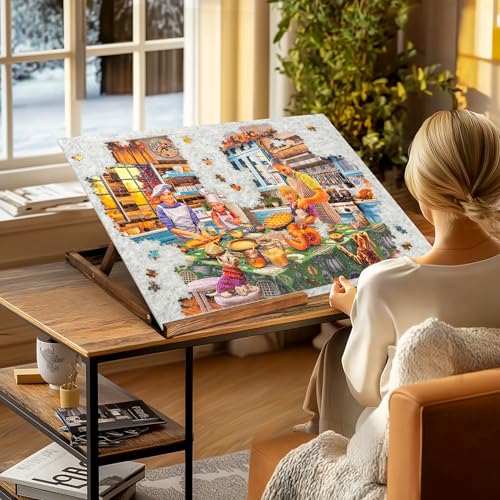 Tektalk Foldable Jigsaw Puzzle Board with 3 Angle Adjustable Bracket/Stand, Lightweight Portable Puzzle Mat Plateau with W...