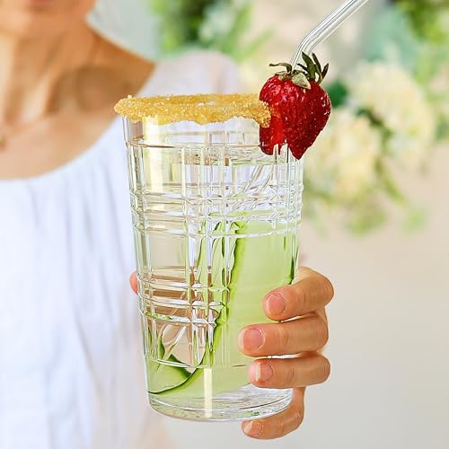 Kate Aspen Clear Plaid Acrylic Glasses Drinkware, Plastic Drinking Glasses Set of 8, 22 oz, Tumblers & Water Glasses Dishw...