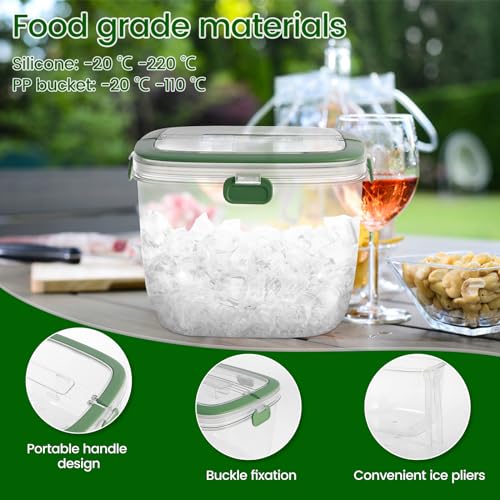 Abizarch 5L Portable Ice Cube Storage Bin, Clear Ice Bucket for Freezer with Lid & Tong for Outdoor Camping, Plastic Refri...
