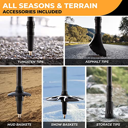 Foxelli Hiking Poles Bundle (2 Pairs) – Black & Khaki Collapsible Lightweight Carbon Fiber Trekking Poles with Accessories