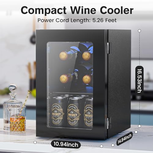 Electactic Wine Fridge Freestanding Counter-top, 24 Cans Wine Cellar Drink Cooler for Soda, Canned Beer, Adjustable Digita...