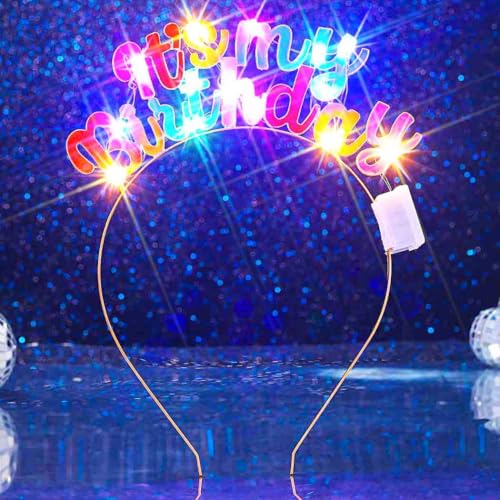 JAKAWIN Light Up It's My Birthday Headband Glowing Birthday Tiara for Women