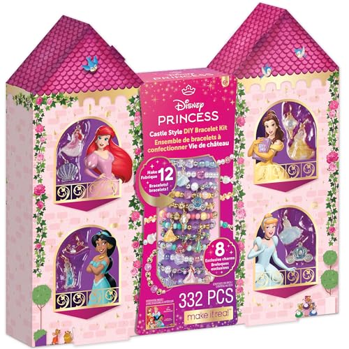 Make It Real: Disney Princess: Castle Style DIY Bracelet Kit - 332 pcs Jewelry Set, Create 12 Bracelets, 8 Exclusive Charm...