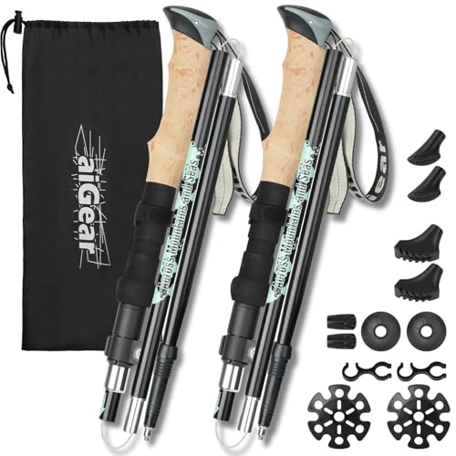 aiGear 2 Pack Collapsible Lightweight Trekking Poles, Adjustable 7075 Aluminum Hiking Poles with Anti-Shock EVA Foam Grips...
