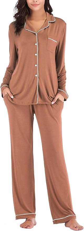 Aamikast Women's Pajama Sets Long Sleeve Button Down Sleepwear Nightwear Soft Pjs Lounge Sets