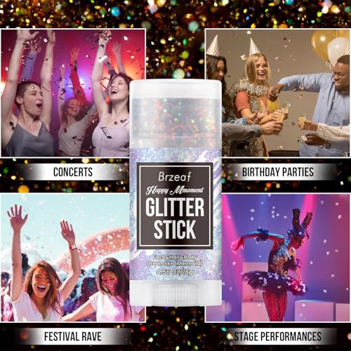 Brzeaf Waterproof Mermaid Glitter Stick, Shimmery& Long Lasting, Fairy Costume Body Face Glitter, Singer Concert Music Rav...