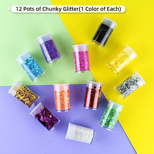 12 Colors Chunky Face Glitter No Glue Cosmetic Body Nail Eye Hair Art Resin Tumbler Glitter Holographic Glitte Glitter Mak...