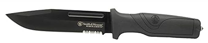 Smith & Wesson Search and Rescue 11in High Carbon S.S. Fixed Blade Knife with 6in Serrated Drop Blade and Rubberized Handl...